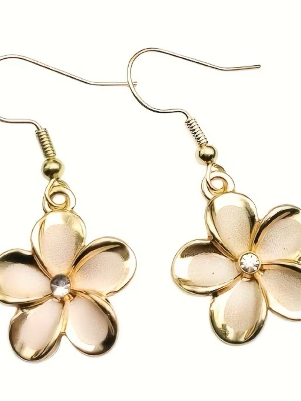 Gold Floral Drop Earrings with Clear Crystal Accent
